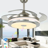 Ventilateur de plafond vintage invisible avec lumière, télécommande BT RGB à changement de couleur, lampe LED à intensité variable, style minimaliste