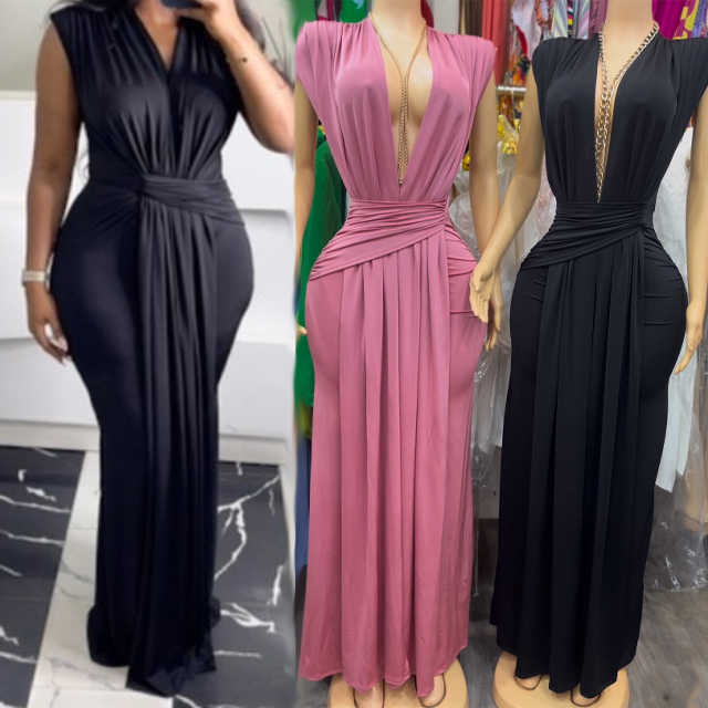Summer Trendy Sleeveless Deep V Neck Full Length Prom Dresses