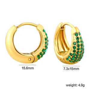 Pendientes de Aro Redondos Geométricos Gruesos de Acero Inoxidable con Oro de 18K y Zirconia, Joyería Impermeable de Moda, Venta al por Mayor, Gran Demanda - Product Image 3