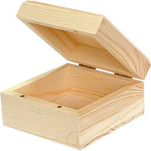 Unfinished Solid Wood Square Eco-Friendly <b>Box</b> Craft <b>with</b> Magnetic Hinged <b>Lid</b> <b>Small</b> Unpainted Treasure Chest - Product Image 2