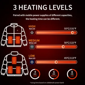 Casaco quente acolchoado com interruptor duplo carregador USB de três velocidades jaqueta quente de inverno curta para homens e mulheres