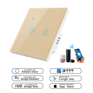 Interruptor de Luz Inteligente Táctil de 2 Canales LEDEAST DS-101JL-2 Tipo EU Dorado Sin Neutro, Compatible con Control por Voz de <span class=keywords><strong>Alexa</strong></span> y Google Home - Product Image 1