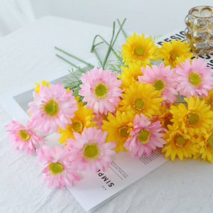 Fleurs artificielles en soie, marguerites blanches, roses, jaunes, bouquet unique pour la décoration de la maison et des mariages - Product Image 2