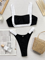 Zwart En Wit Kleurcontrast Spandex Sexy Schoolmeisje Xxx Bikini Doorzien Bikini