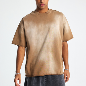 Custom Men's 305gsm Stone Washed Destroy <b>Collar</b> Loose Edges Cotton Oversize tshirt Vintage <b>T</b>-<b>shirt</b> HeavyWeight <b>T</b> <b>Shirt</b> For Men - Product Image 1