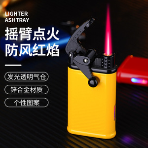 Briquet à bascule avec réservoir transparent, flamme rouge coupe-vent, en alliage de zinc, cadeau personnel - Product Image 1