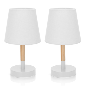 Aigostar moderna lampada da tavolo in legno luce notturna minimalista con paralume in tessuto bianco per uso da comodino per ufficio e camera da letto - Product Image 1