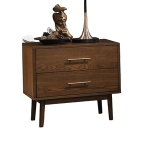 Walnut Nightstand Solid Wood <b>2</b>-<b>Drawer</b> Bedside Table Nickel Bar Pulls Round Tapered Legs Modern Bedroom <b>Storage</b> <b>Drawer</b> - Product Image 5
