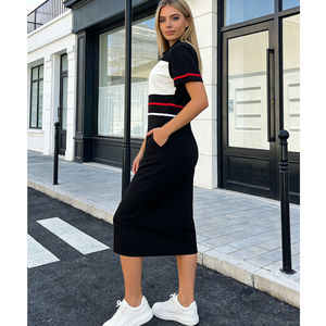 Robe midi élégante décontractée pour femmes et filles, à col zippé, manches <span class=keywords><strong>courtes</strong></span>, couleur unie, taille <span class=keywords><strong>haute</strong></span>, idéale pour le bureau, le travail ou les soirées - Product Image 2