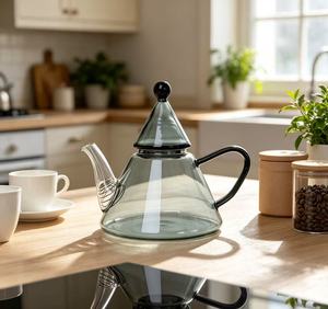 Théière en verre conique gris fumé personnalisée OEM ODM avec couvercle assorti, carafe et pichet en verre en gros pour <span class=keywords><strong>la</strong></span> maison et le café - Product Image 4