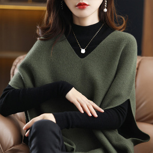 <span class=keywords><strong>Chaleco</strong></span> de Punto para <span class=keywords><strong>Mujer</strong></span>, Estilo Occidental, Holgado, Nuevo, para Principios de Otoño, Mangas de Murciélago, Cuello en V, Hombro Descubierto, Prenda Exterior Sólida, <span class=keywords><strong>Chaleco</strong></span> Tipo Pullover - Product Image 3