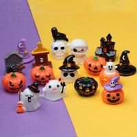 Figuras Decorativas de Resina 3D para Halloween, Calabaza, Fantasma, Sombrero de Bruja, Calavera, Miniaturas para Jardín de Hadas, Decoración de Fiestas