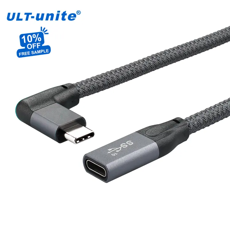 ULT להתאחד זווית נכונה USB 3.1 סוג C זכר לנקבה USB-C הארכת כבל