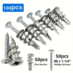 Baiguluo Zinc Anchor Set 50pcs #8 x 1-1/4 Phillips Screws Drywall Anchors - Product Image 5