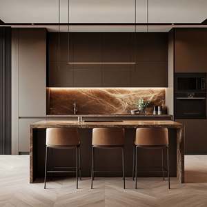 Armoires de cuisine modernes contemporaines, système d'ouverture/fermeture automatique tactile, comprenant des accessoires de glissière de tiroir, MDF inoxydable pour la maison - Product Image 2