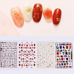 rose gold manicure stickers wholesale lines English letters versatile 3D adhesive nail decals 10 styles acrylic nail kit