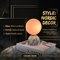 Lampe de table en marbre naturel, globe rond, lampe de chevet, lumière d'ambiance chaude vintage nordique pour chambre à coucher, salon