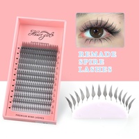 Precio de fábrica, nuevas extensiones de pestañas anime hechas a mano, marca privada, negras, suaves, pre-hechas, 12 filas, base afilada, ligeras