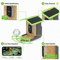 Estación de Alimentación para Aves Silvestres con Cámara Solar de 5200mAh y 1.8L de Capacidad, Plataforma con Identificación por IA y Conexión a Red