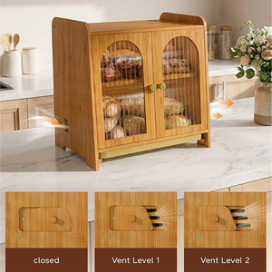 Boîte à pain en bambou à double couche avec portes pour le rangement de la cuisine et l'organisation des aliments - Product Image 3