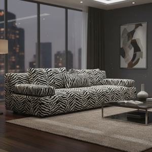 Sofá de Tela Moderno de Lujo con Patrón en Zig Zag, Azul Chevron, para Sala de Estar, Proyecto de Penthouse o Villa - Product Image 2