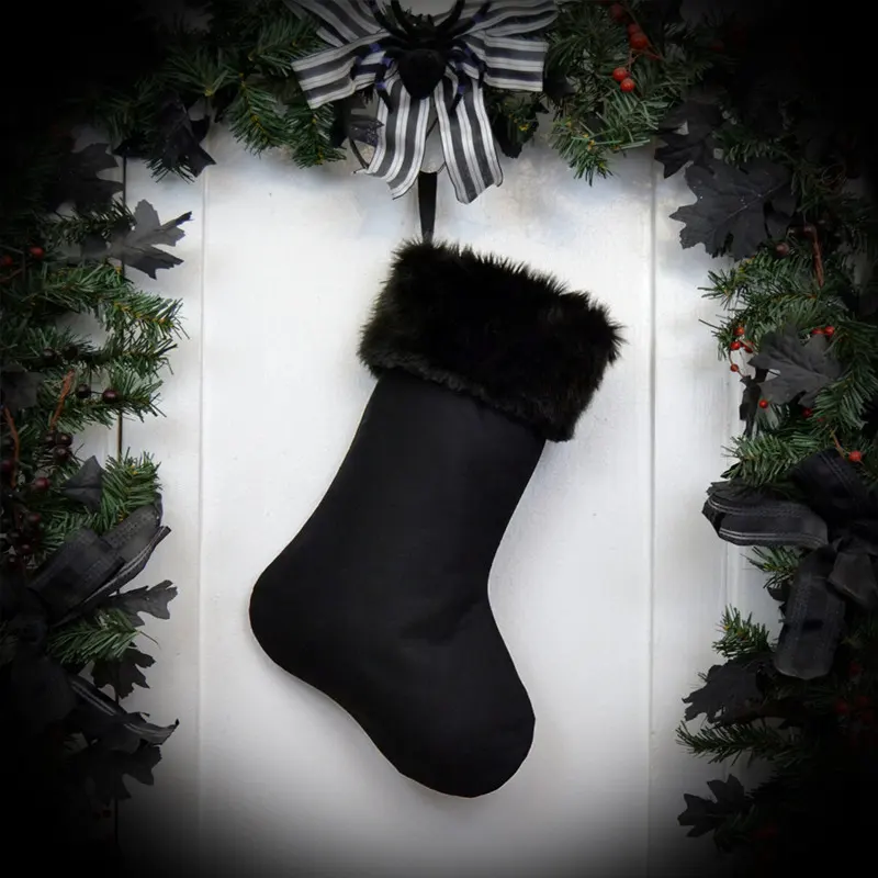 Velvet Black Custom Knitted Luxury Sublimation Crochet Christmas Stocking For Embroidery