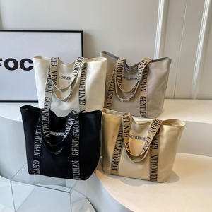 Tas <span class=keywords><strong>Tote</strong></span> Kanvas Polos Hitam Putih Baru 12Oz Katun Tebal Dengan Resleting Tas Selempang Kanvas Polos - Product Image 2