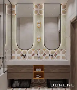 Dorene-armario de baño con espejo Led, tocador de baño de 96 pulgadas, doble lavabo, 2023