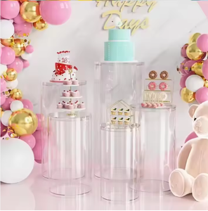 Lot de 3 supports cylindriques en acrylique blancs pour présentation de desserts et gâteaux, idéaux pour mariages et anniversaires - Product Image 5