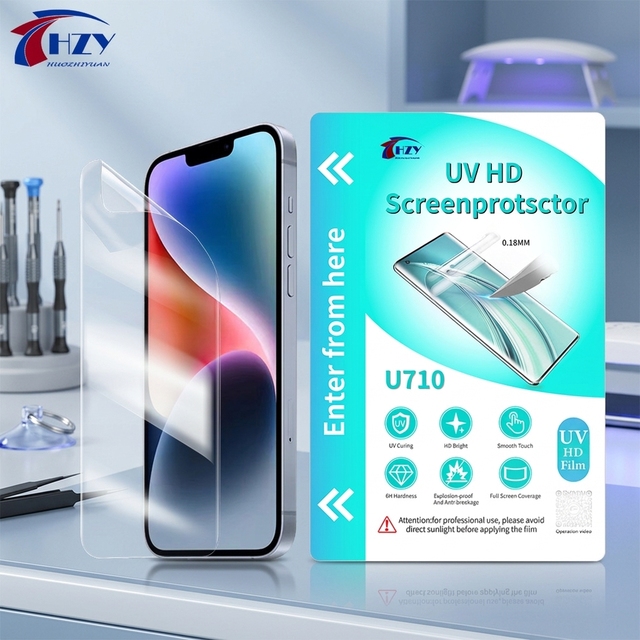 HZY U710 Wholesale UV Screen Protector Film High Definition 6H Explosion-proof Full Glue UV Curing Screen Film for Repair Shops