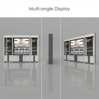 Vitrine de présentation de produits de soin multi-niveaux avec rangement et éclairage LED, design moderne et luxueux