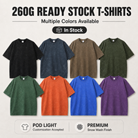 T-shirts en stock en gros, 100% Coton, Grammage lourd 260 GSM, effet délavé, Service d'impression à la demande, T-shirts unis, Prêts à expédier (RTS), Vente en gros
