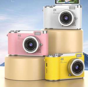 กล้องถ่ายรูปวินเทจหนังแท้สไตล์ CCD หน้าจอพับขึ้นสำหรับเซลฟี่ เลนส์โฟกัสคงที่ รองรับ MicroSD พกพาสะดวก กล้องสำหรับวัยรุ่น - Product Image 2