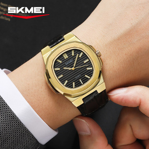 Skmei 2512 <b>Men's</b> Leisure <b>Watch</b> Gold Silver Quartz Movement With Leather Band 3ATM Waterproof Wholesale - Product Image 5