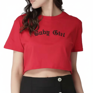 Camiseta de manga corta informal con logotipo personalizado Camiseta informal en blanco para mujer Camisa bordada para mujer Fabricante personalizado - Product Image 1