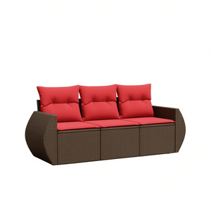 Ensemble de canapés de patio en polyrotin marron avec coussins, 3 places, mobilier d'extérieur, design moderne - Product Image 1