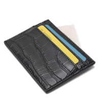 Porte-cartes minimaliste en cuir de crocodile noir, portefeuille ultra fin pour cartes de crédit, poche pour téléphone, pour les déplacements quotidiens, les voyages, les affaires, hommes et femmes