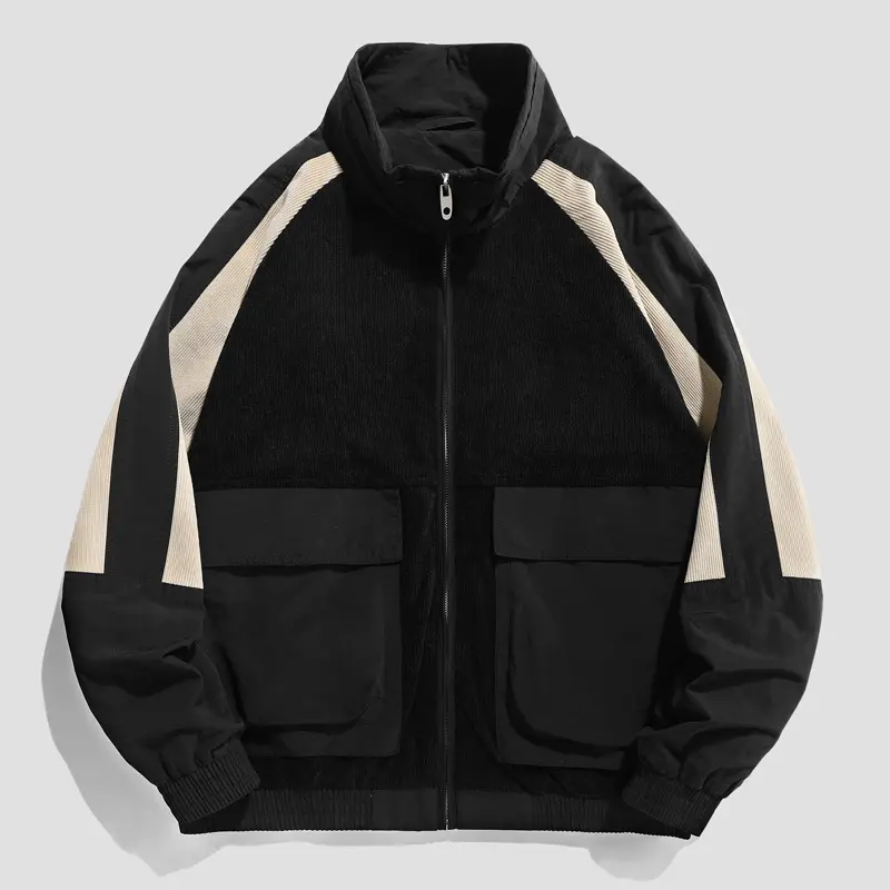 Hot Selling OEM Custom 100% Polyester Corduroy Long Sleeve Full Zipper Windproof Coat Casual Men's Varsity Jackets
