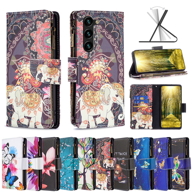 Zipper Pu Leather Flip Wallet Full UV Print case for samsung S23 S22 S21 Kickstand Card Slot case for iphone 14 13 12 Mi Note 11