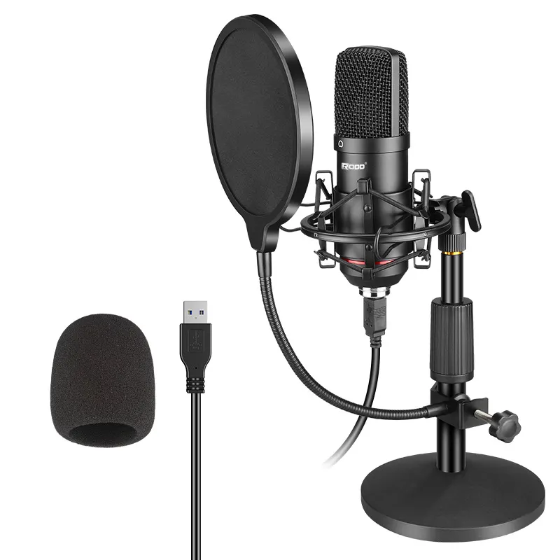 Конденсаторный студийный USB-микрофон для ноутбука с монитором и наушниками //