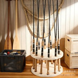 Wooden Fishing <b>Rod</b> Rack Vertical <b>Holder</b> Natural Wood Color Durable Multipurpose Storage Display For Fishing Tackle - Product Image 2