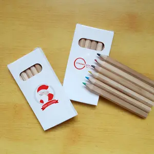 Pensil warna mini ramah lingkungan pendek 12 warna dalam kotak kertas kraft pensil berwarna untuk hotel dan restoran