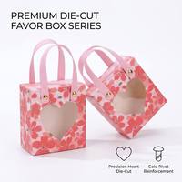 Boîte cadeau portable personnalisée pour bonbons, élégante, imprimée, auto-élevante, en carton ivoire, impression UV, avec fenêtre transparente en forme de cœur