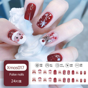 Uñas Postizas Cuadradas de ABS con Diseño Navideño, Estilo Dulce para Estudiantes, Cobertura Completa, Puntas Artificiales para Manicura - Product Image 5