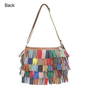 Sacs à bandoulière en cuir véritable rétro AndoBag, sac à main à franges avec empiècements de couleurs, sac fourre-tout grande capacité pour femmes 3091 - Product Image 3