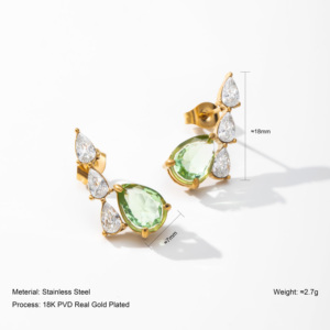 YF7034 <span class=keywords><strong>Orecchini</strong></span> alla Moda con Zirconi a Goccia, Placcati in <span class=keywords><strong>Oro</strong></span> 18K PVD, in Acciaio Inossidabile Ipoallergenico - Product Image 2