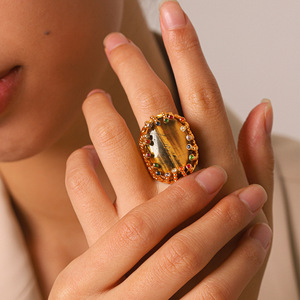 Natural Tiger Eye Stone <b>Ring</b> Elegant Gemstone <b>Finger</b> <b>Ring</b> Fashion Jewelry For Women - Product Image 1
