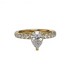 แหวนหมั้นเพชรเม็ดเดี่ยวทรงลูกแพร์เคลือบทอง 18K 14K เพชรเพาะเลี้ยง ประดับเพชรเม็ดกลมแบบไมโครเพฟ ดีไซน์คลาสสิกสำหรับผู้หญิง - Product Image 1