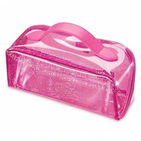 Sac à main en PVC rose brillant, sac de rangement transparent pour jeu de Mahjong américain avec poignée en cuir