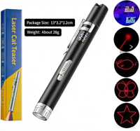 Torcia UV in Lega di Alluminio con Ricarica USB, Indicatore Luminoso Bianco, 5 Modalità, Penna Laser, Giocattolo per Gatti, Certificato CE, Telecomando, Luce Bassa